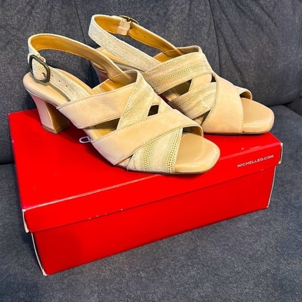 Michelle D Beige Cross Strap Slingback Heels